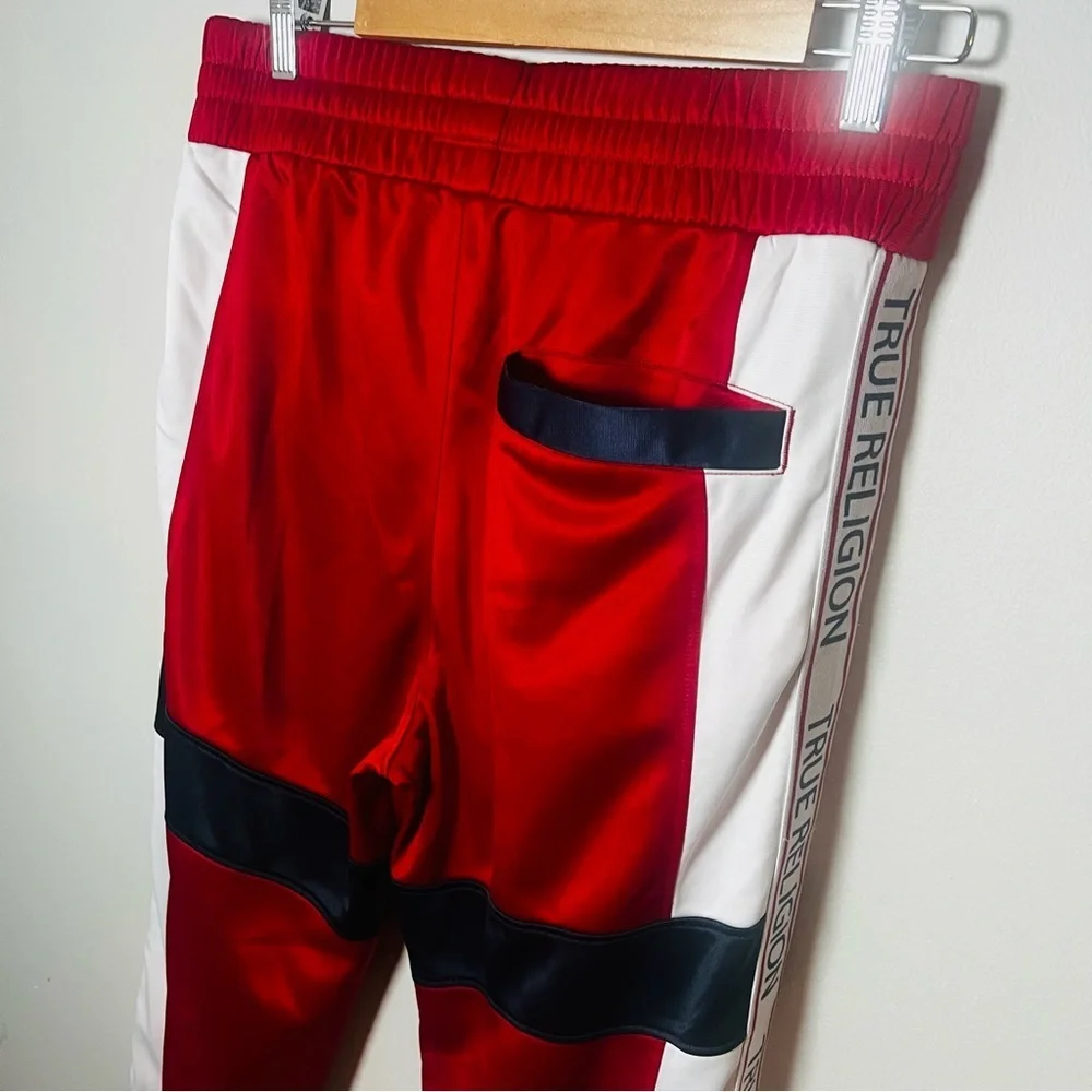 True Religion Tricot Track Pant Joggers Men’s S Colorblock Red Logo Trim Pockets